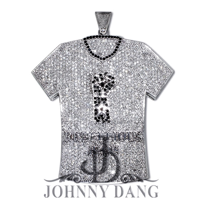 CJ-0025- Custom Diamond T-Shirt Pendant with black and white dia