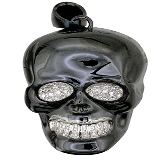 CJ-0151- Custom Diamond Black Skull Pendant