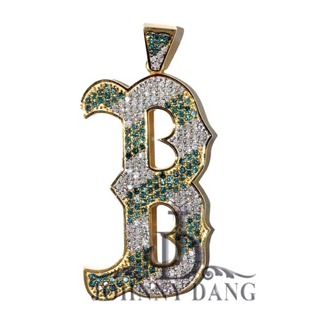 CL-0009 -Custom letter "B" Pendant with Green and White Diamond