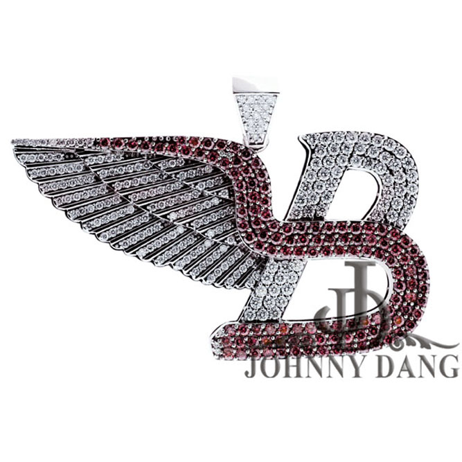 CL-0009A - Custom Diamond Initial \"B\" With Wing Charm
