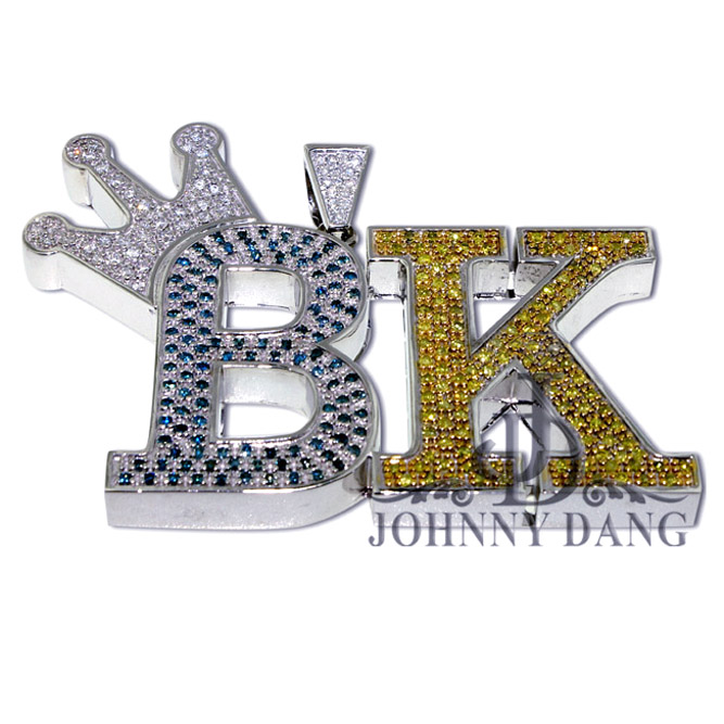 CL-0013-Custom Diamond Letter "BK'' with Crown Pendant