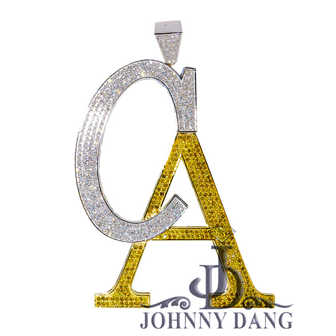 CL-0018-Custom letter \"CA\" Pendant with Yellow and White Diamond