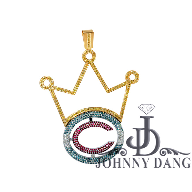 CPY0075 - Custom Men Letter "C" Crown Pendant with Multicolor Di