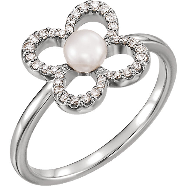 JDSP-6490 Freshwater Cultured Pearl and Diamond Ring