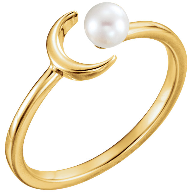 JDSP-6494 White Freshwater Pearl Crescent Ring