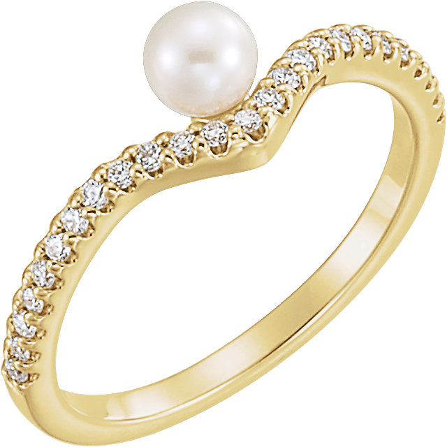 JDSP-6497 Freshwater Cultured Pearl & Diamond Ring