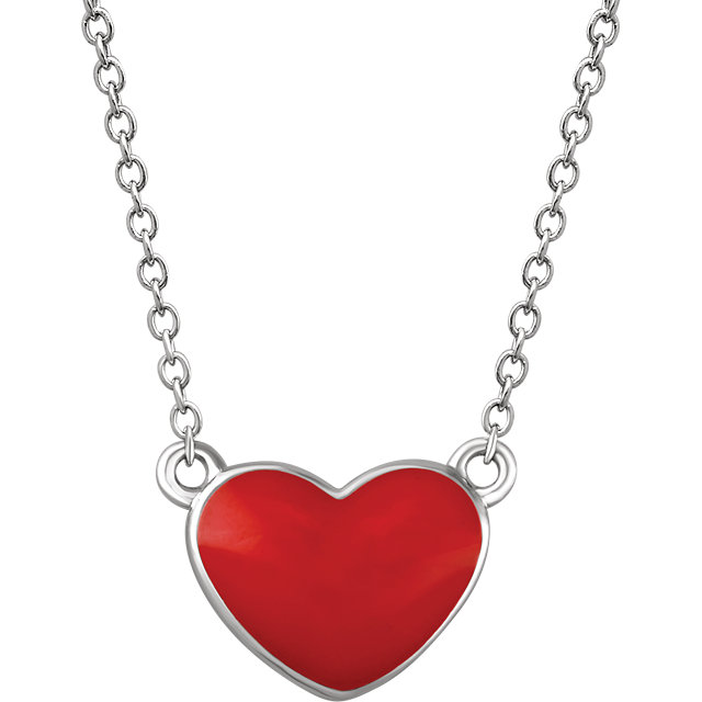 JDSP-652840 Sterling Silver Red Enamel Heart 18" Necklace