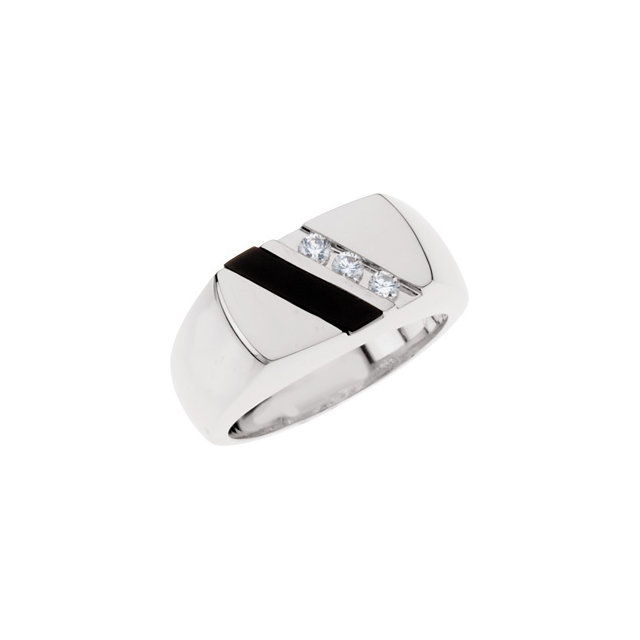 JDSP-67878 Sterling Silver Men's Onyx & Diamond Ring