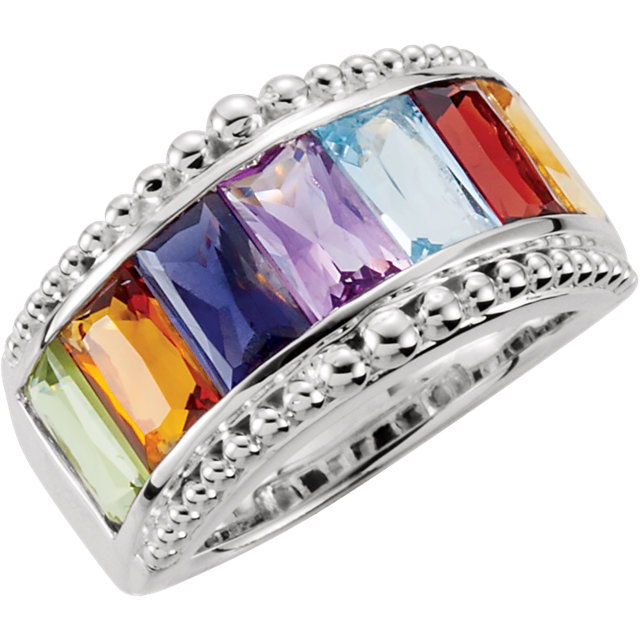 JDSP-68169 Sterling Silver Multi-Gemstone Granulated Design Ring