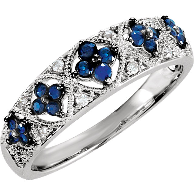 JDSP-69835 Sterling Silver Sapphire and Diamond Ring