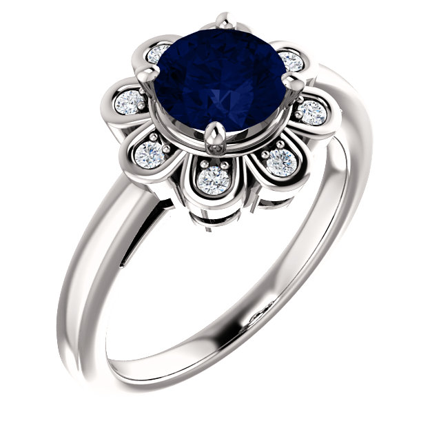 JDSP-71867 Blue Sapphire and Diamond Ring