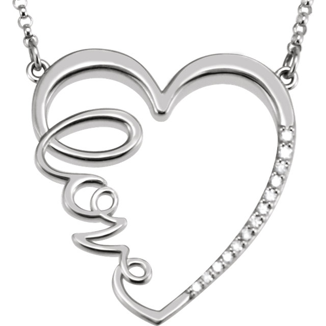 JDSP-85509 Sterling Silver Diamond "Love" Heart 18" Necklace