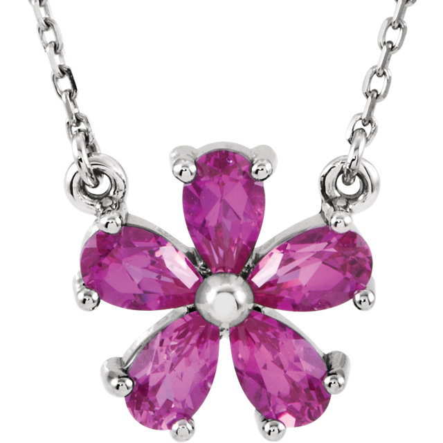 JDSP-85943 Pink Sapphire Flower 16" Necklace