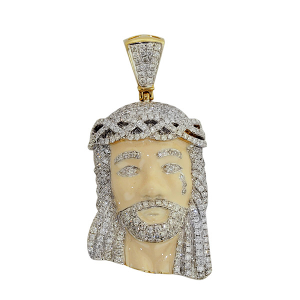 P14000105 - enamel coated Jesus face diamond pendant
