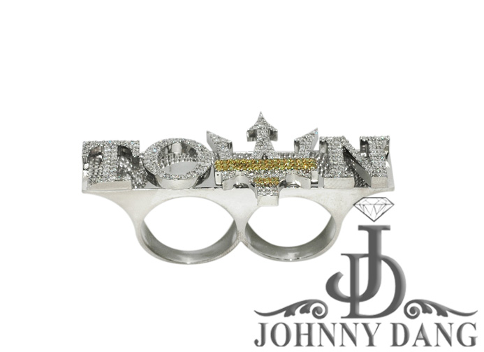 CRY0028 Custom Letter  TOWN Diamond Crown Ring