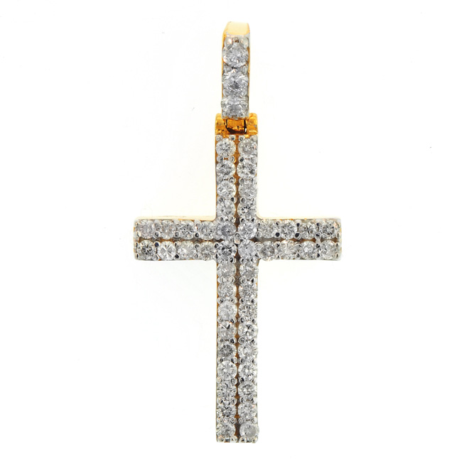 P150619-3 Custom Two Row Diamond Cross Pendant