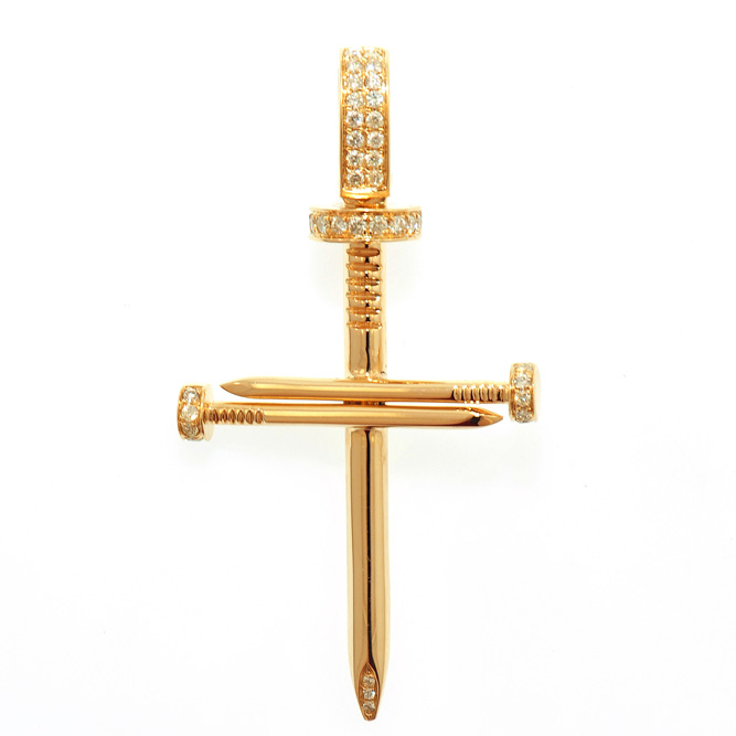 P150722-3 Custom Diamond Nail Design Cross Pendant