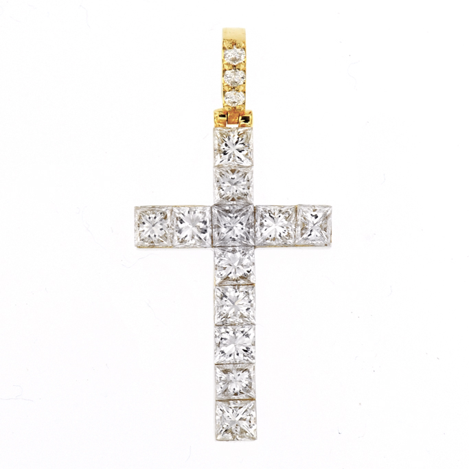 P150915-2 Custom Princess Cut Diamond Cross