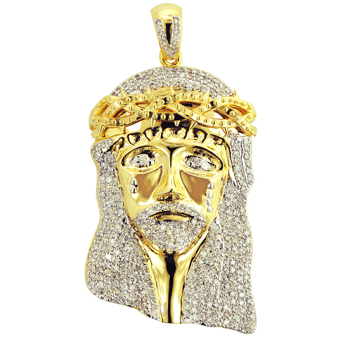 JF11514-1 Custom  10K Yellow Gold  Diamond Jesus Face Pendant