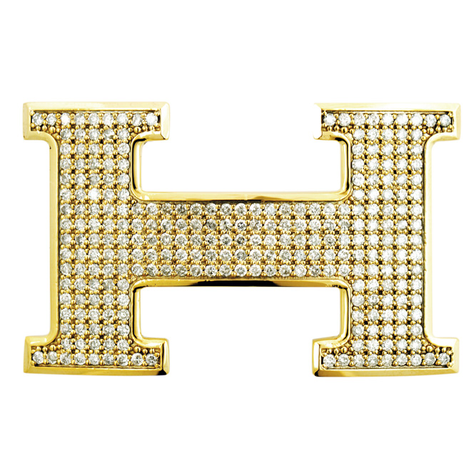 141411-21 Custom Yellow Gold Plated Letter H Belt Buckle