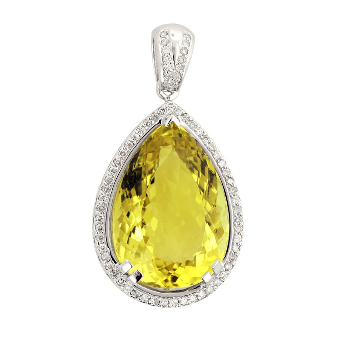 P141203-2 Custom Pear Shaped Yellow Sapphire & Diamond Pendant