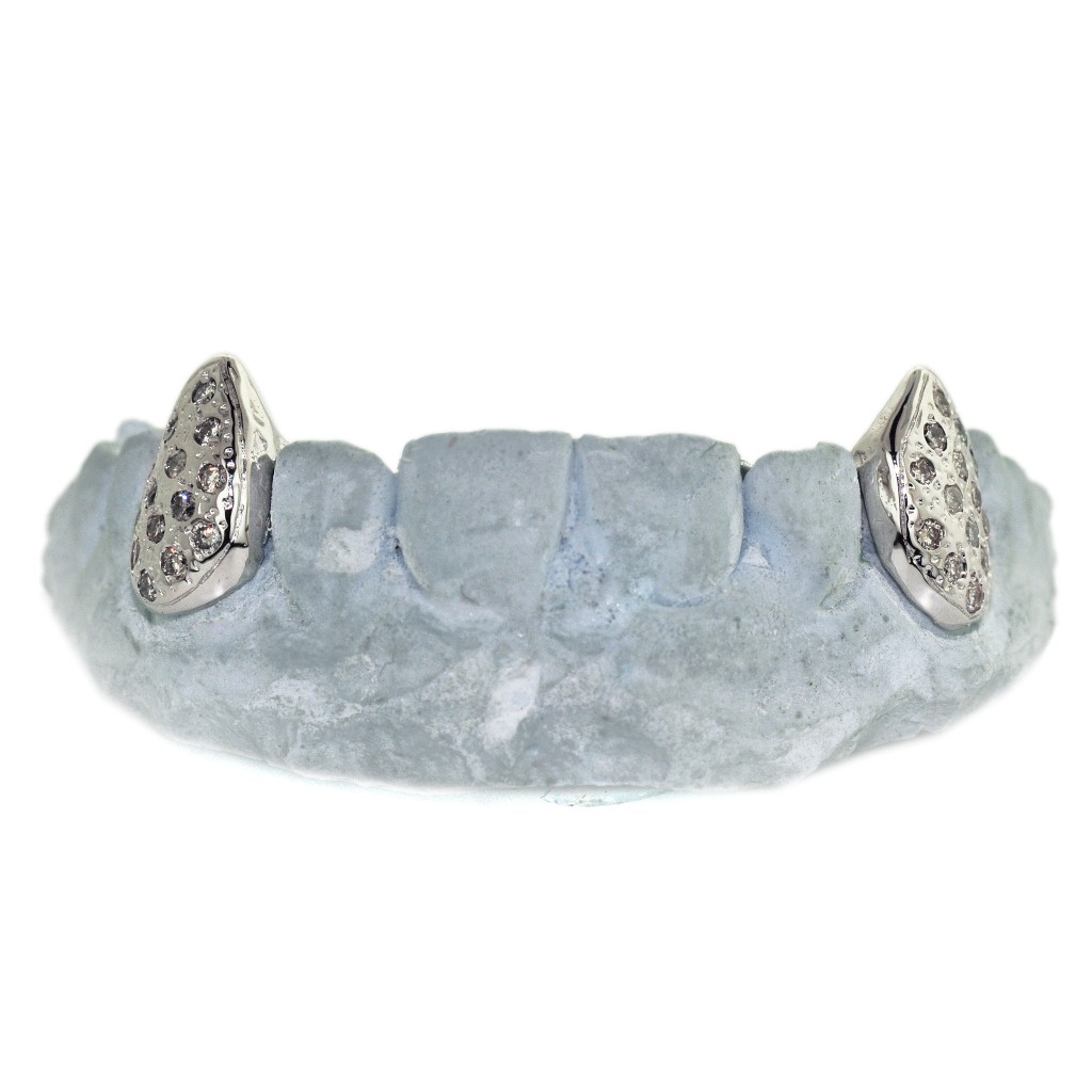 TVJ-3033D 2 10 White Gold Fangs with Diamonds