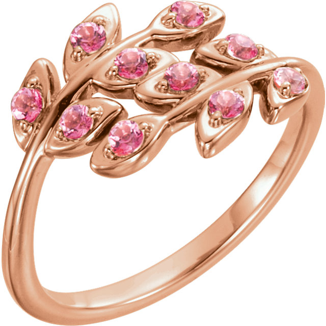1JDSP71898 - Pink Topaz Leaf Design Ring