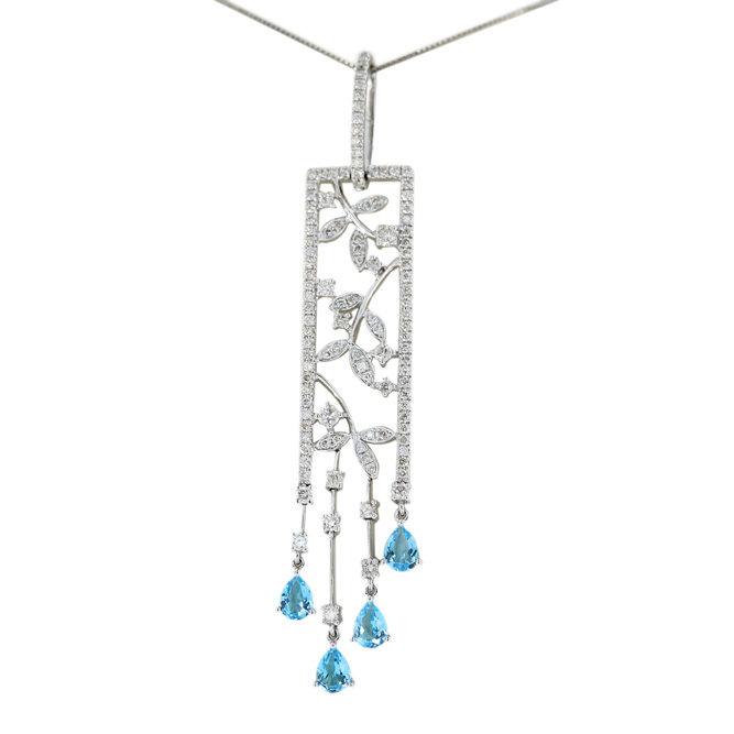1P255 - Diamond & Blue Topaz Pendant with Necklace